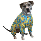 Tooth and Honey Pit Bull Pajamas/Rubber Duck Print/Lightweight Pullover Pajamas/Full Coverage Dog pjs/Yellow with Grey Trim