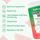 Bellway Super Fiber Powder + Collagen (4 Pack), Sugar-Free Psyllium Husk Powder with Hydrolyzed Collagen Peptides for Gut Health, Healthy Skin, Nails, Bones & Joints, Watermelon (42.4 oz)