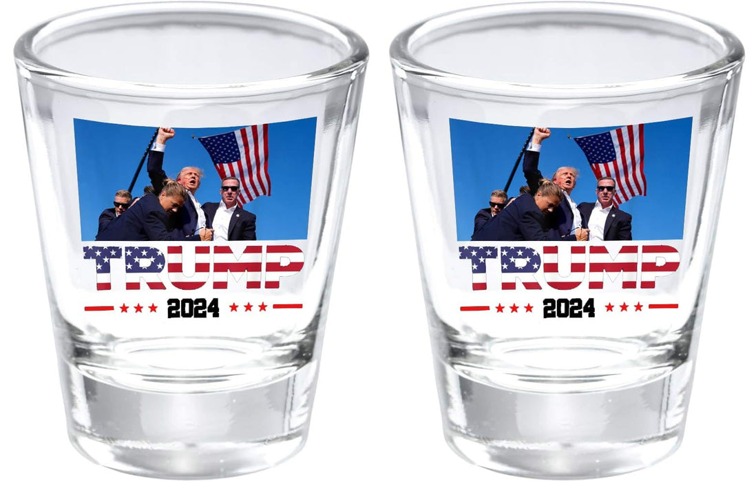 Lymhy 2 Pack Trump Assassination Fist Pump Fight You Shot Glass You Missed Stronger Trump Survived Shot Trump 2024 Ear Bullet-Proof PA Rally Shot Shooting Strong Shot Glass Small Glass Cups Mug