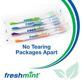 FRESHMINT (100 Pack) Individually Wrapped Premium Toothbrushes, Oversized Easy Grip Rubber Handle, Soft Multi Color Nylon Bristles, Bulk Packed, No Cutting or Tearing Apart Required.