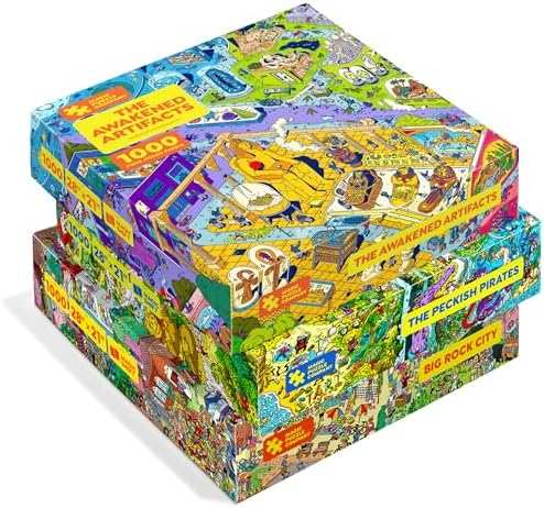 Magic Puzzles 3-Pack • Series Four • Big Rock City, The Awakened Artifacts, & The Peckish Pirates • 1000-Piece Jigsaw Puzzles from The Magic Puzzle Company