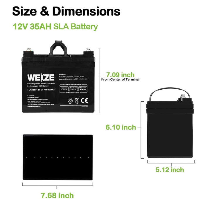 Weize 12V 35AH Battery Rechargeable SLA Deep Cycle AGM Replace 12 Volt 33AH 34AH 36AH 30AH, in Series 24V 36V 48V for Power Patrol SLA1156 Ritar RA12-33 Renogy PV Solar Panels Bat-Caddy X3R Golf Caddy