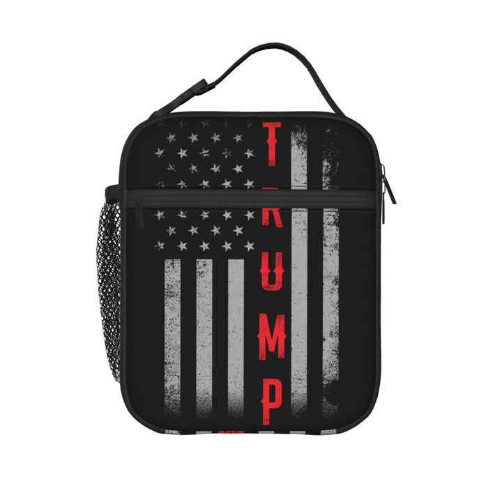 PrelerDIY Grunge American Flag Trump Lunch Box - Insulated Lunch Bags for Women/Men/Girls/Boys Detachable Handle Lunchbox Meal Tote Bag