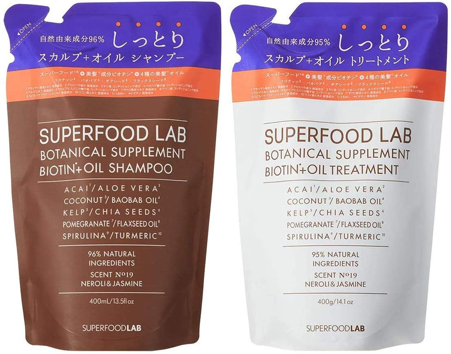 SUPERFOOD LAB 95% Natural Ingredients Scalp Oil Moist Shampoo Treatment Refill Set, Each 13.5 fl oz (400 ml), 14.1 oz (400 g), Large Capacity Set, Scalp, Scalp Care, Moist Damage Care, Hair Care,