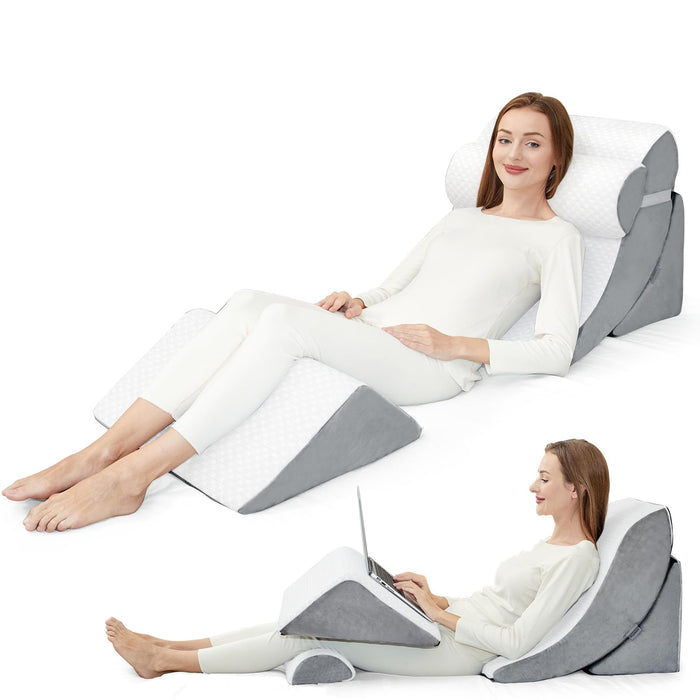 PIASHJOY 4pcs Wedge Pillow Set,Wedge Pillows for Back Pain Relief and Leg Pain,Wedge Pillow for Acid Reflux Relief and Anti-snoring.