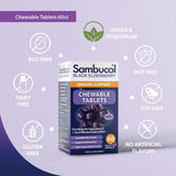 Sambucol Black Elderberry Chewable Tablets - Added Vitamin C, Chewable Elderberry Kids & Adults Tablets, Supports Immunity, Black Elderberry Tablets, Chewable Elderberry, Gluten Free, Vegan - 60 Count