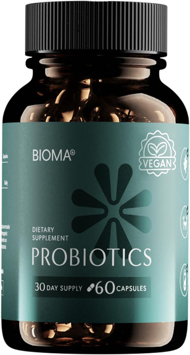 BIOMA Probiotics for Digestive Health, 3 in 1 Gut Health Probiotics and Prebiotics/Postbiotics, Slow Release Synbiotic Probiotic Capsules for Complete Gut Harmony Probiotic Multi Enzyme (60 Caps)