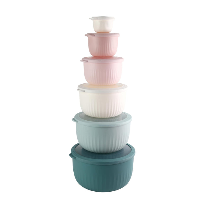 COOK WITH COLOR Prep Bowls with Lids- Wide and Deep Nesting Plastic Small Mixing Bowl Set with Lids, 12 Piece Set - Deep Bowls, Teal and Pink