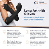 Copper Compression Long Arthritis Pain Relief Gloves - Copper Infused Orthopedic Fingerless Hand Brace for Women, Men - Carpal Tunnel, Computer Typing, RSI, Support Hands, Wrist, Arms - 1 Pair - SM