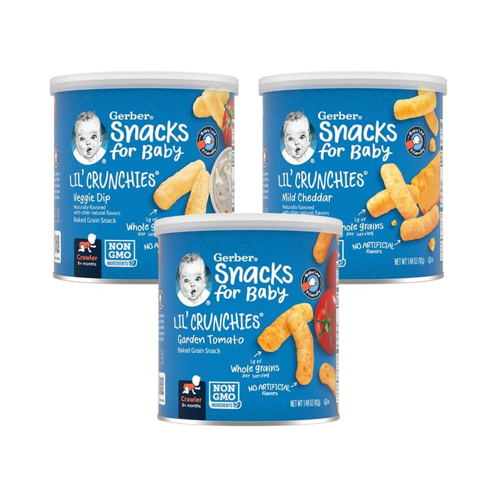 Gerber Snacks for Baby Lil’ Crunchies Baked Grain Snack (Pack of 3, Variety Pack)