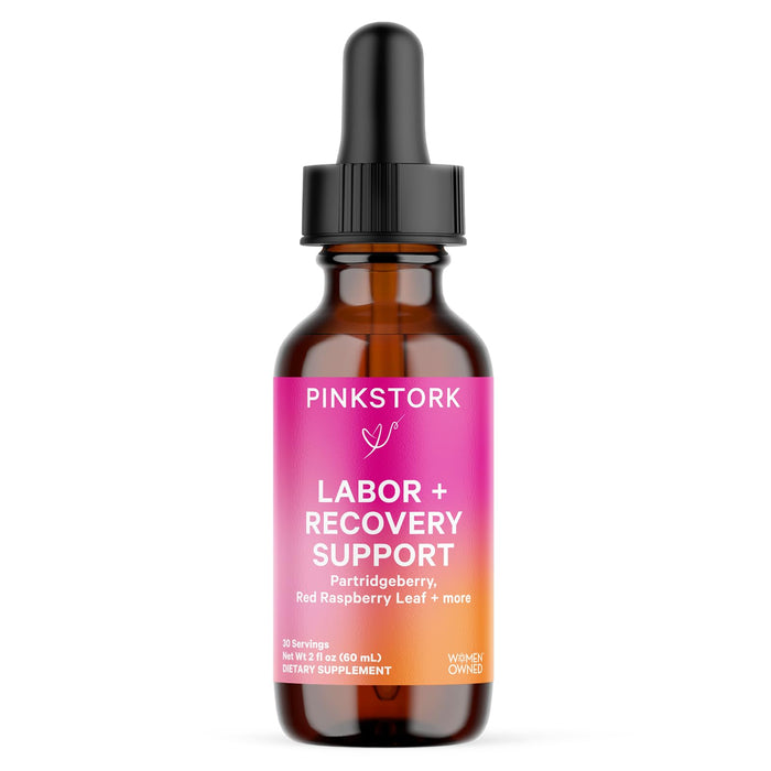 Pink Stork Labor Prep and Recovery Tincture with Red Raspberry Leaf - Natural Third Trimester & Postpartum Essentials, 9 Herbs for Gentle Birth, Uterine Support, & Hormone Balance - 2 oz