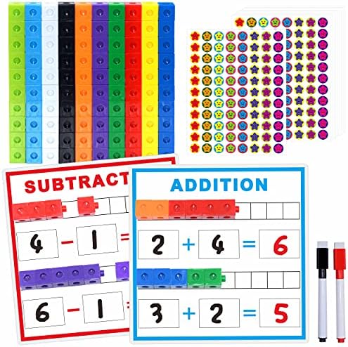 SpriteGru Math Linking Cubes, Math Cubes Manipulatives with Activity Cards Linking Cube Math Counters for Kids Kindergarten Learning Activities