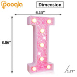 Pooqla LED Marquee Letter Lights, Light Up Pink Letters Glitter Alphabet Letter Sign Battery Powered for Night Light Birthday Party Wedding Girls Gifts Home Bar Christmas Decoration, Pink Letter I