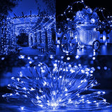 TW SHINE Blue Solar String Lights Outdoor, Total 80 FT 240 LED Solar Powered Waterproof Fairy Lights 8 Modes Copper Wire Lights for Christmas Party Tree Wedding Yard Decorations, 2 Pack