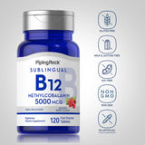Piping Rock B12 Sublingual | Methylcobalamin | 5000 mcg | 120 Tablets | Berry Flavor | Vegetarian, Non-GMO, Gluten Free Supplement