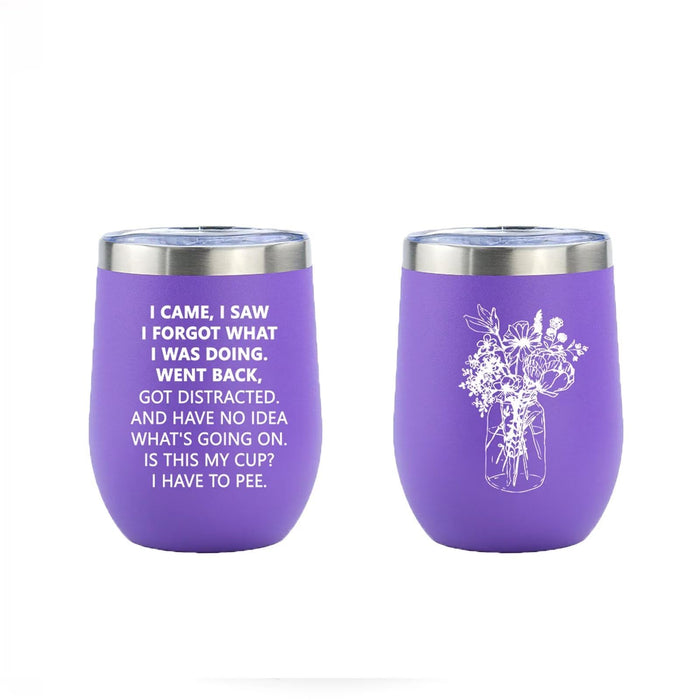 Eisfiel I Came I Saw I Forgot Tumbler, Funny Senior Citizens, Funny Sarcasti Gifts for Elderly Grandpa Grandma Wife Husband for Retirement Birthday Gift, Insulated Wine Tumblers 12oz, Purple