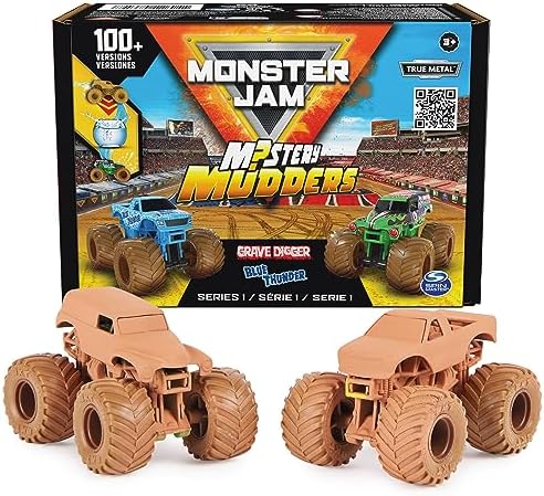 Monster Jam, Mystery Mudders 2-Pack Monster Trucks, Official 1:64 Die-Cast Vehicles, Wash to Reveal (Styles Will Vary), Kids Toys for Boys 3 and Up