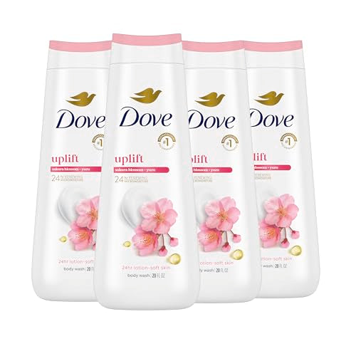 Dove Body Wash 4 Count for 24hr Lotion-Soft Skin Uplift Sakura Blossom and Yuzu Moisturizing Skin Cleanser with No Sulfates No Parabens
