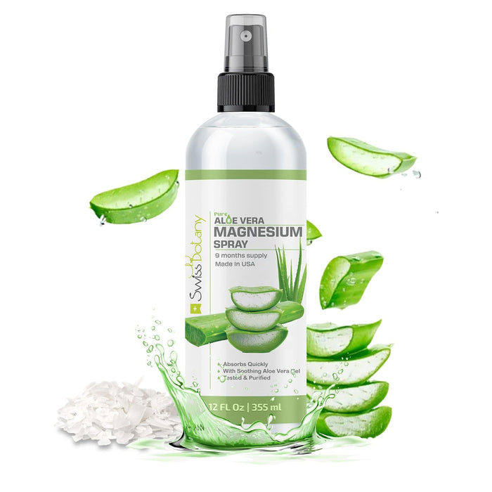 Topical Magnesium Spray with Aloe Vera for Stress Relief & Anxiety - USP Grade Pure Magnesium Oil Spray - Aloe Vera Magnesium Spray for Sleep - 12 Fl Oz