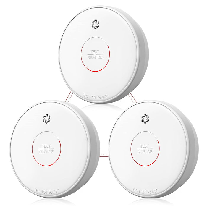 Putogesafe Smoke Detector Interconnected, Wireless Smoke Alarm with 5 Years Replaceable Battery, 10-Year Lifetime Fire Alarm with Silence Function and Low Battery Warning for Bedroom and Home,3 Packs