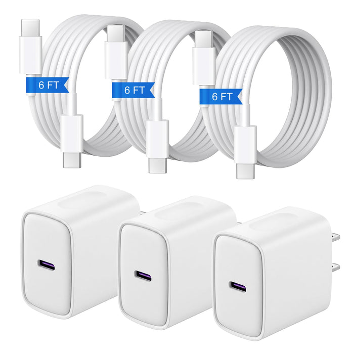 iPhone 18 17 16 15 Charger Fast Charging 3+3Pack USB C Charger & 6FT Cable