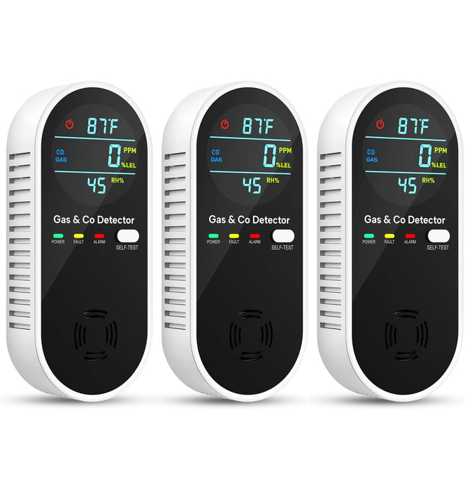 Natural Gas Leak Detector and Carbon Monoxide Detectors - 4 in 1 Natural, Propane, Co & Gas Leak Detector - Carbon Monoxide Detectors Plug in - Temperature & Humidity Detectors for Home, RV (3 Packs)