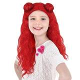 Anogol Red Wig Cosplay Long Curly Red Wig with 2 Buns Red Costume Red Hair for Girls Womens Wig Red Synthetic Wig Red Outfit for Halloween Party Costume Themed Events Wig