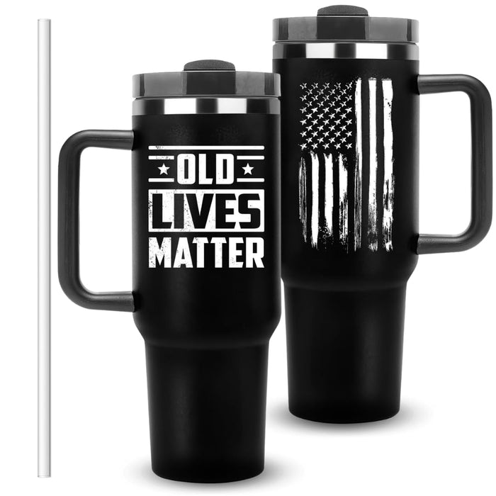 Old Lives Matter Tumbler 40oz - Unique Gag Gifts for Men, Funny Birthday Present for Dad, Grandpa, Senior Citizen, Best Coffee Mug Ideas for Elderly Male, Old Lives Still Matter Man Gifts Cup