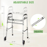 Heavy Duty Folding Walker,Lightweight Walker Support up 500lbs,Narrow Mobility Walker with Width Adjustable and Trigger Release for Seniors, Elderly