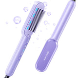 Wavytalk Ionic Hair Straightener Brush, Hair Straightening Comb with Negative Ions, Anti-Scald Ceramic Flat Iron Comb Fast Heating for Home Salon, Dual Voltage, Purple.