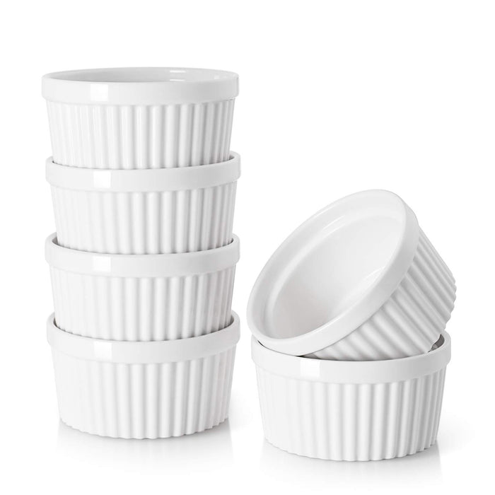 DOWAN Ramekins 10 oz Oven Safe for Creme Brulee, Porcelain Souffle Dishes, Ramekin for Baking, Small Dessert Bowls Dipping Sauce Cups, Set of 6, Soft White