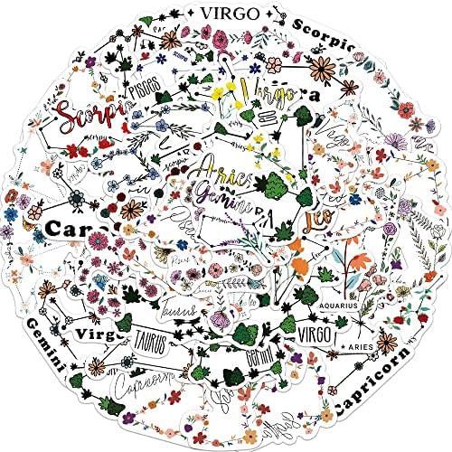 100Pcs Constellation Flowers Stickers Zodiac Signs Flowers Decals Vinyl Waterproof Floral Stickers for Teens Adults Journaling Water Bottle Laptop Skateboard Scrapbook Hydroflask for Kids Teens DIY Decorations(Constellation Flowers)