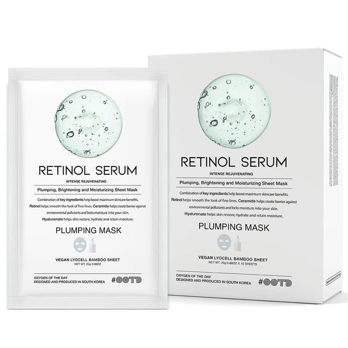 Rejuvenating Retinol Sheet Mask Korean Vegan Wrinkle Lifting, Plumping and Moisturizing Sheet Mask, Retinol, Ceramide, Hyaluronate 10EA