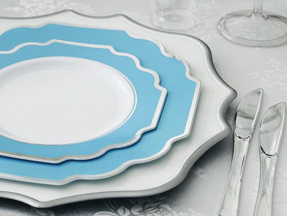 " OCCASIONS " 240 Plates Pack (120 Guests) Heavyweight Wedding Party Disposable Plastic Plates-120x10.5'' Dinner + 120x8'' Appetizer Plate (Imperial Turquoise Blue/Green & Silver)