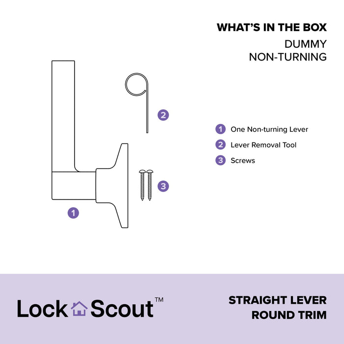 Lock Scout Straight Lever with Round Trim Dummy Door Handle, Matte Black Finish