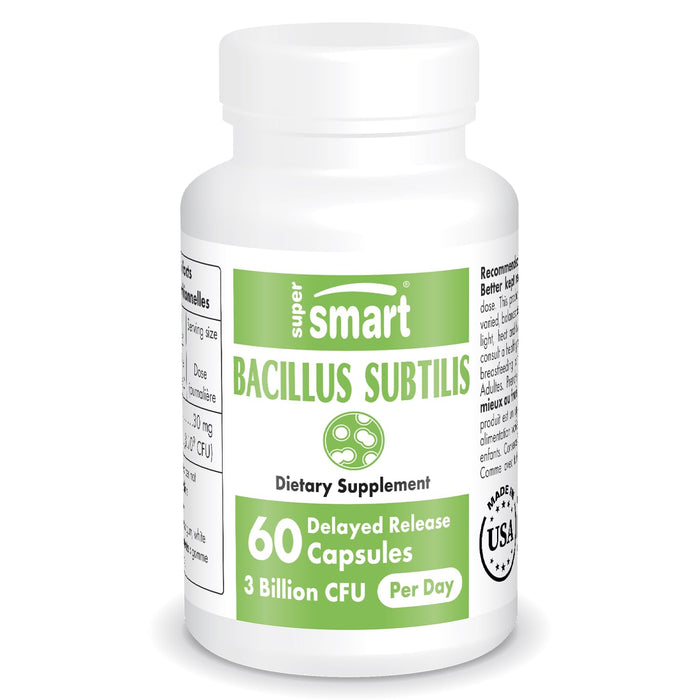 Supersmart - Bacillus Subtilis 3 Billion CFU per Day (High Potency) - Spore Probiotic Supplement | Non-GMO & Gluten Free - 60 DR Capsules