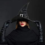 Srnede Halloween Witch Hat Witches Hats Black Witch Hat Women Adult Wizard Men Costume Cosplay Party Girl Wide Brim Pointed Hat Accessory