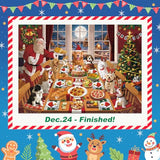 Jigsaw Puzzle Advent Calendar 2024 Christmas Puzzles for Kids and Adults 1008 Pieces in 24 Boxes for Countdown Christmas Gifts for Boys Girls Men Women - Dogs' Christmas Dinner(27.56 x 19.68 Inch)