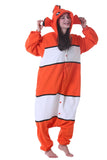 DELEY Unisex Kids Clownfish Onesie Pajamas, Flannel Animal One Piece Costume Sleepwear Halloween Cosplay Homewear Orange White