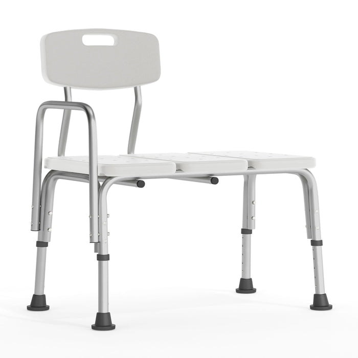 Flash Furniture HERCULES Series 300 Lb. Capacity Adjustable White Bath & Shower Transfer Bench with Back and Side Arm