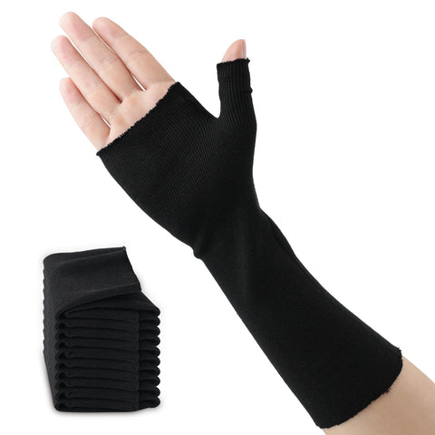 Velpeau Hand Socks for Splint, 100% Cotton Stockinette (Pack of 10), Arm Sock, Wrist Brace Liner with Thumb Compression Sleeve, Cast Cover (Black, L)