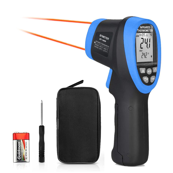 BTMETER BT-1800 Non Contact Pyrometer High Temperature Infrared Thermometer Gun -58°F ~3272°F (-50~1800℃) DS 50:1 for Metal Melting Furnace Forge Kiln Tempe Tester-blue(NOT for Human Temp)