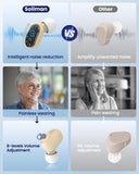 Sollman Hearing Aids for Seniors - Hearing Aid Rechargeable for Hearing Loss with Intelligent Noise Reduction,Invisible Audien Hearing Amplifier with Volume Control and Portable Charging Case