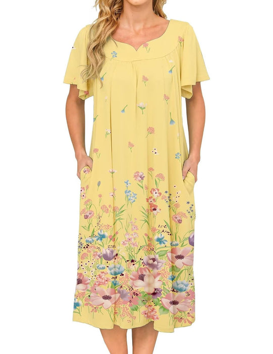 Bloggerlove House Dress for Women Elderly Moomoo Short Sleeve Muumuu Dresses House Coats Grandma Nightgowns Cotton Dusters Soft Summer Pajamas Patio Dress