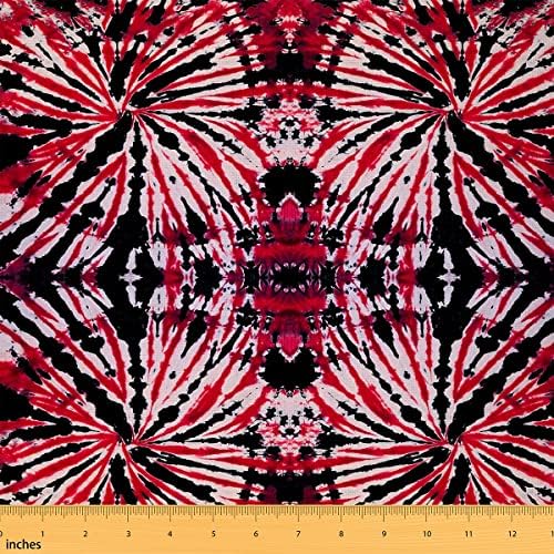 Feelyou Tie Dye Fabric by The Yard, Boho Trippy Swirl Upholstery Fabric for Chairs Sofa Couch, Bohemian Gypsy Hippie Tie Dye Outdoor Fabric Waterproof, 3 Yards, Red Black