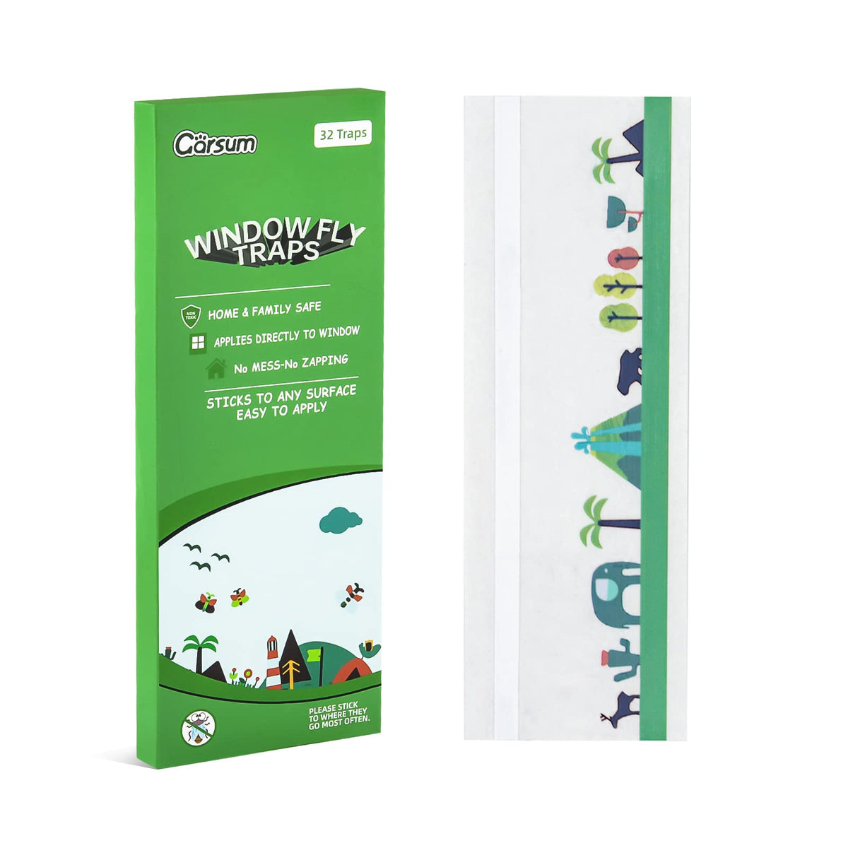 Garsum 64 Pack Window Fly Traps Indoor,Fly Paper Sticky Bug Strips, Gl
