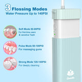 Caredite Water Flosser Cordless,Portable Mini Oral Irrigator Teeth Cleaner, Rechargeable Power Dental Flosser Picks for Travel Home, 4 Tips 3 Modes, IPX7 Wateroproof for Teeth Braces Dental Care,Blue