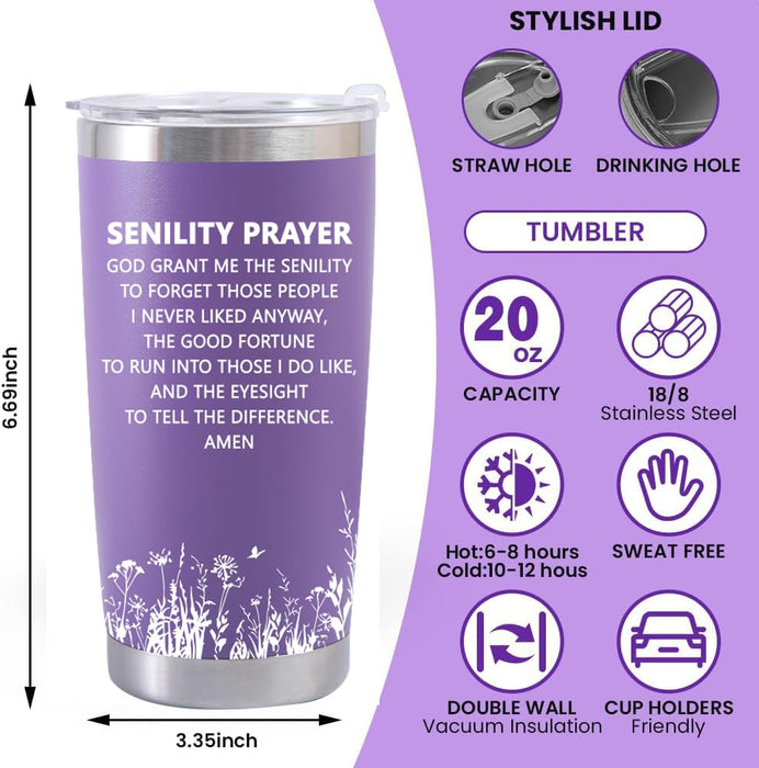 Cessfle Senility Prayer Tumbler, 20oz Christian Tumblers for Women, Encouraging Inspiration Gifts For Elderly Women, Christian Senility Prayer Tumblers With Handle Straw and Lid Faith Tumbler Cup