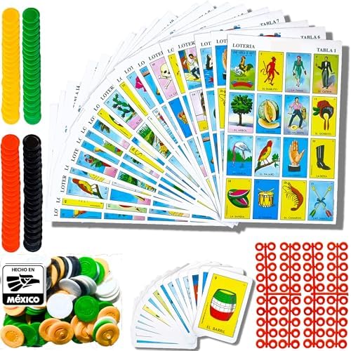 The Original Loteria Mexican Bingo Game with 100 bingo chips for 20 Players Game for Adults - loteria de lujo mexicana - loteria mexicana - Juegos de mesa - spanish games Mexican bingo loteria game