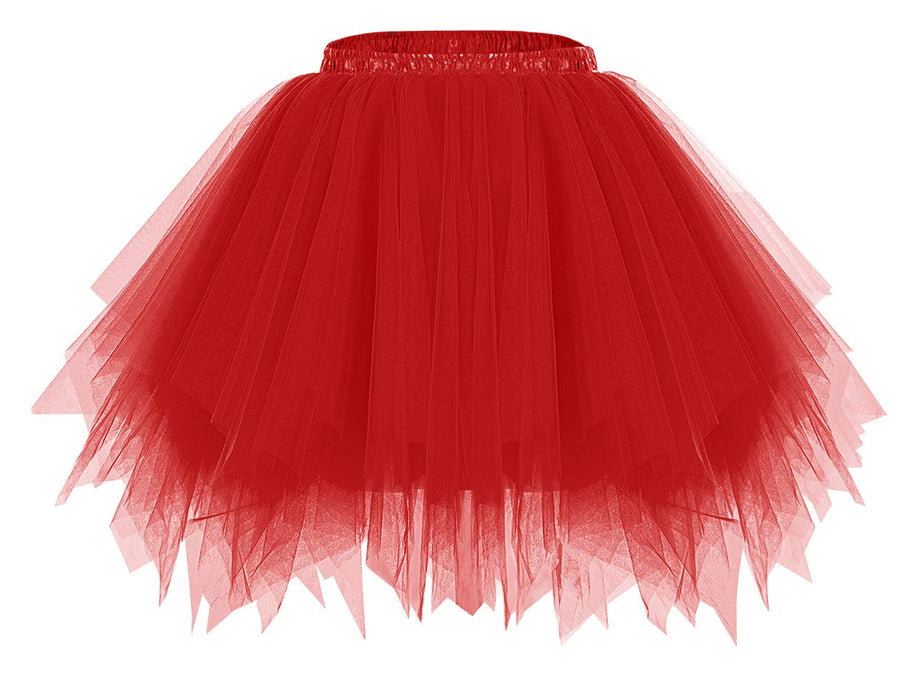 Christmas Red Tulle Tutu Skirt for Women 50s Vintage Ballet Bubble Dance Skirts for Cosplay Party Red L